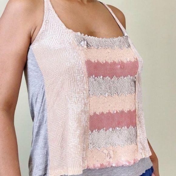 Anthropologie Tops - Anthropologie Tiny PinkRose Sequin Velvet Cami Top